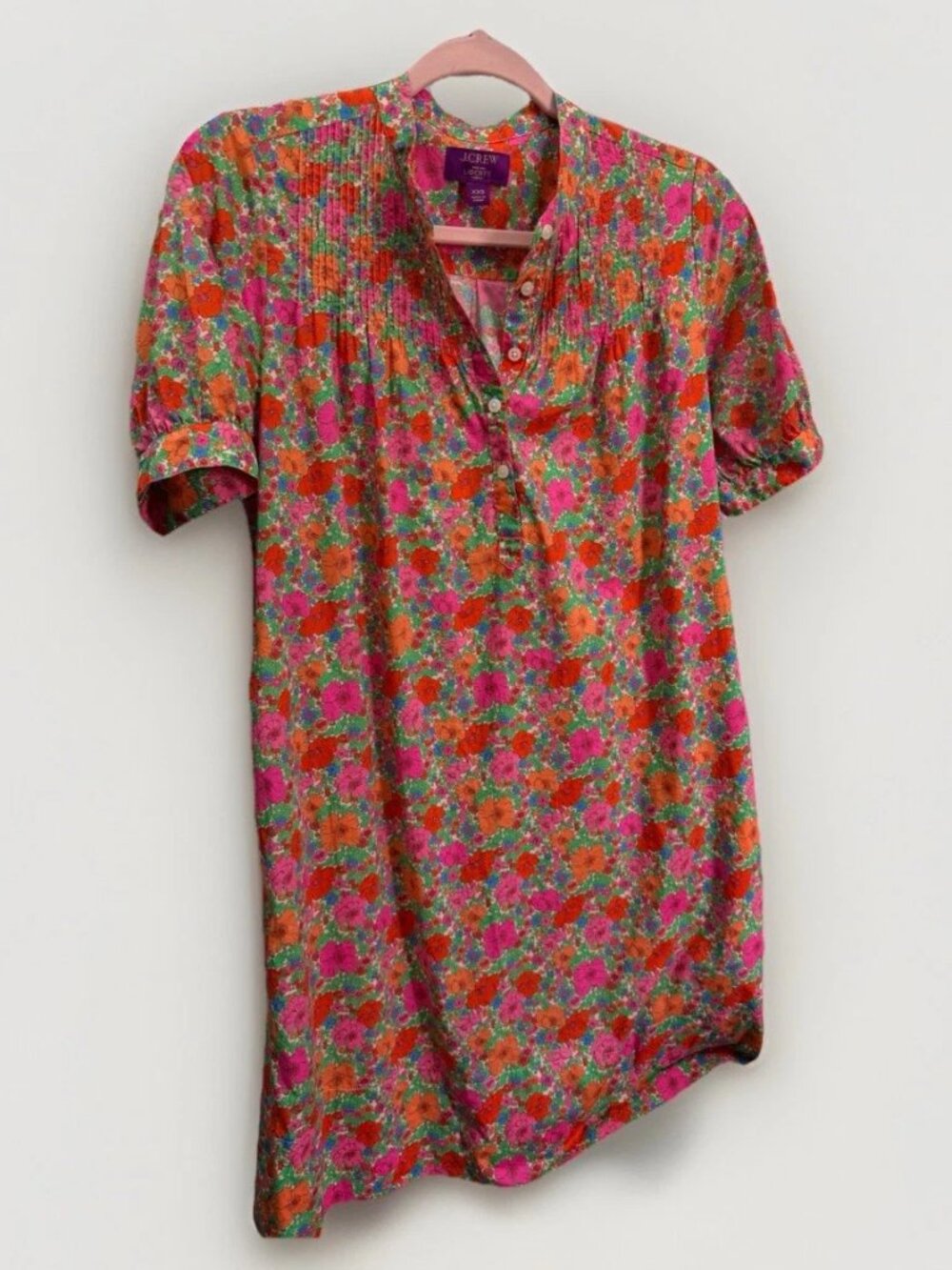 J Crew Short-sleeve mini shirt-dress in Liberty® Meadow Song fabric XXS